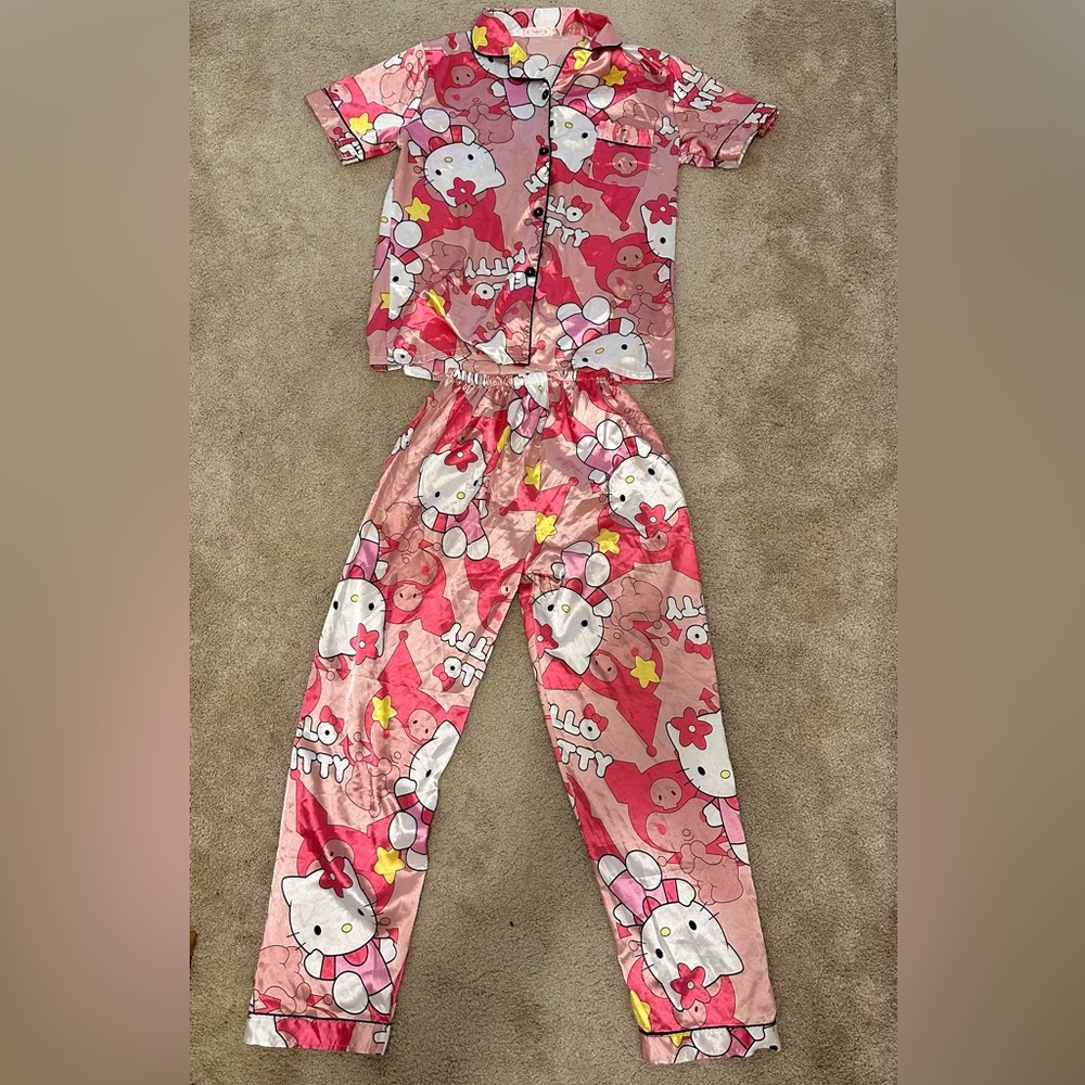 Satin pink Hello Kitty and Kuromi pajama set size large petite